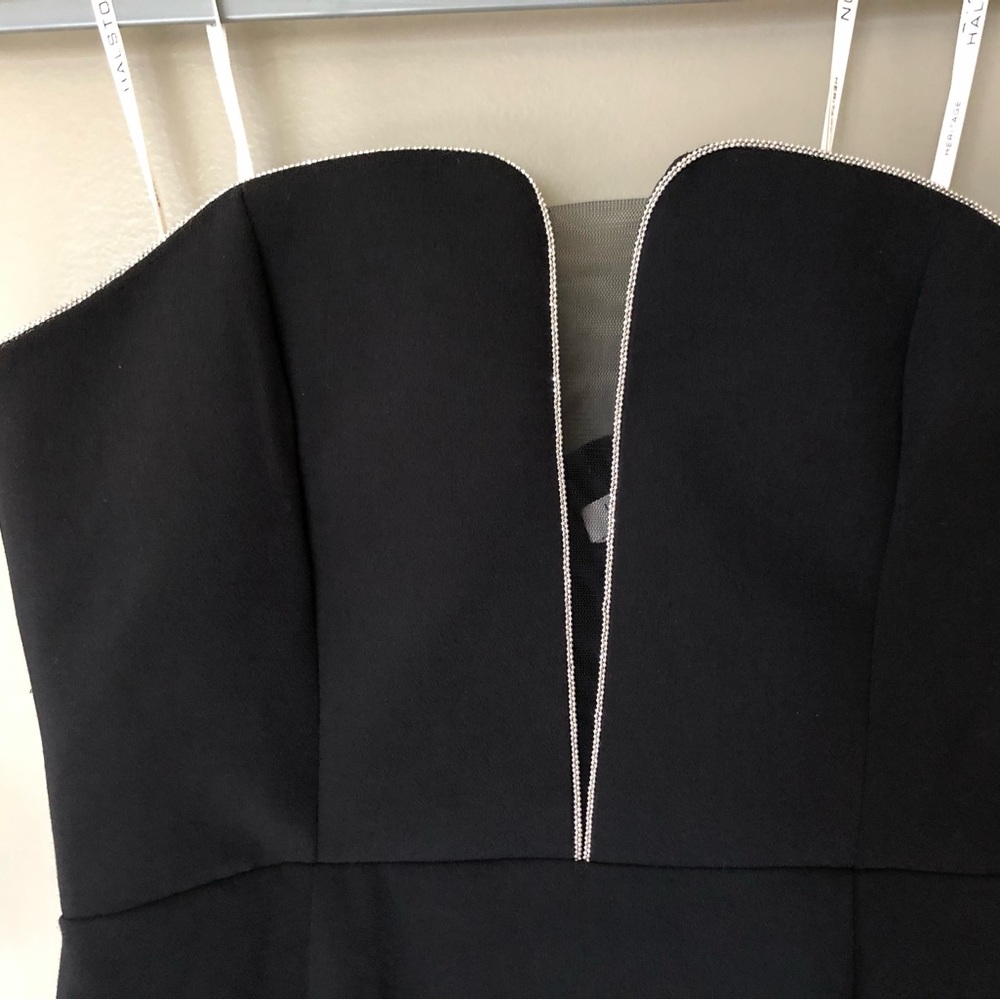 HALSTON HERITAGE Black + Silver Strapless Deep V Formal Maxi Gown Dress Size 6 - Picture 5 of 11